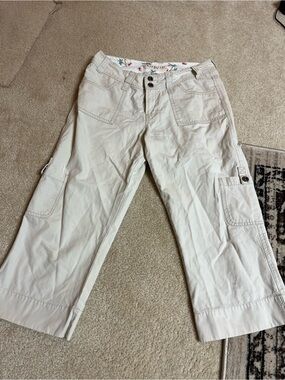 Maurices Light Beige Crop Cargo Pants with Floral Trim